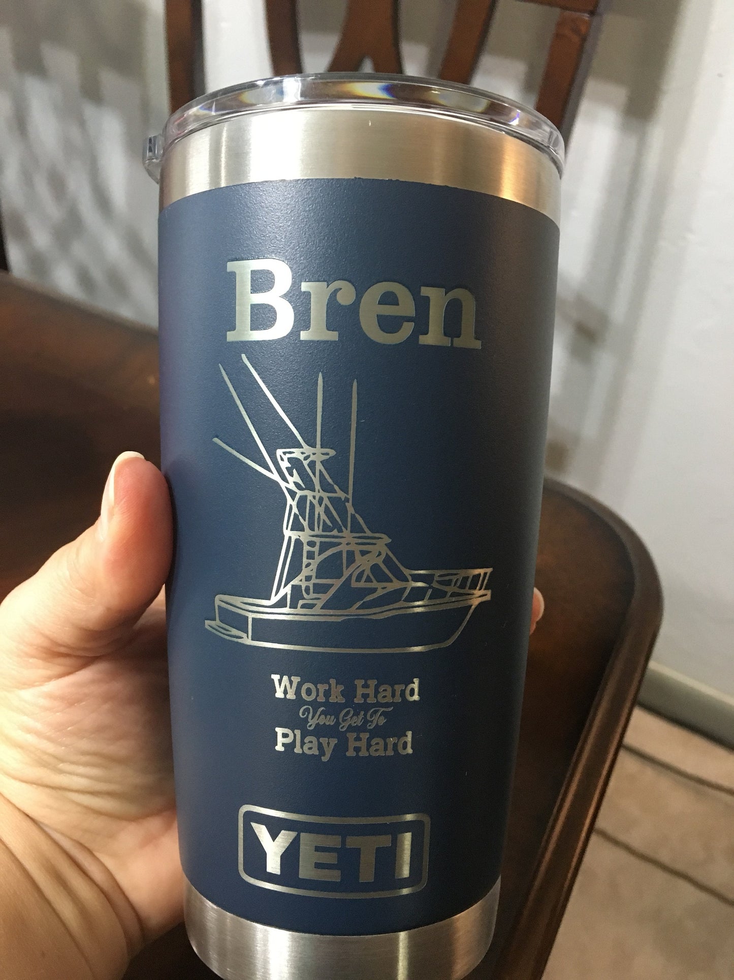 Laser Engraved 20 oz Yeti Tumbler, Fishing Design, Personalized Cup