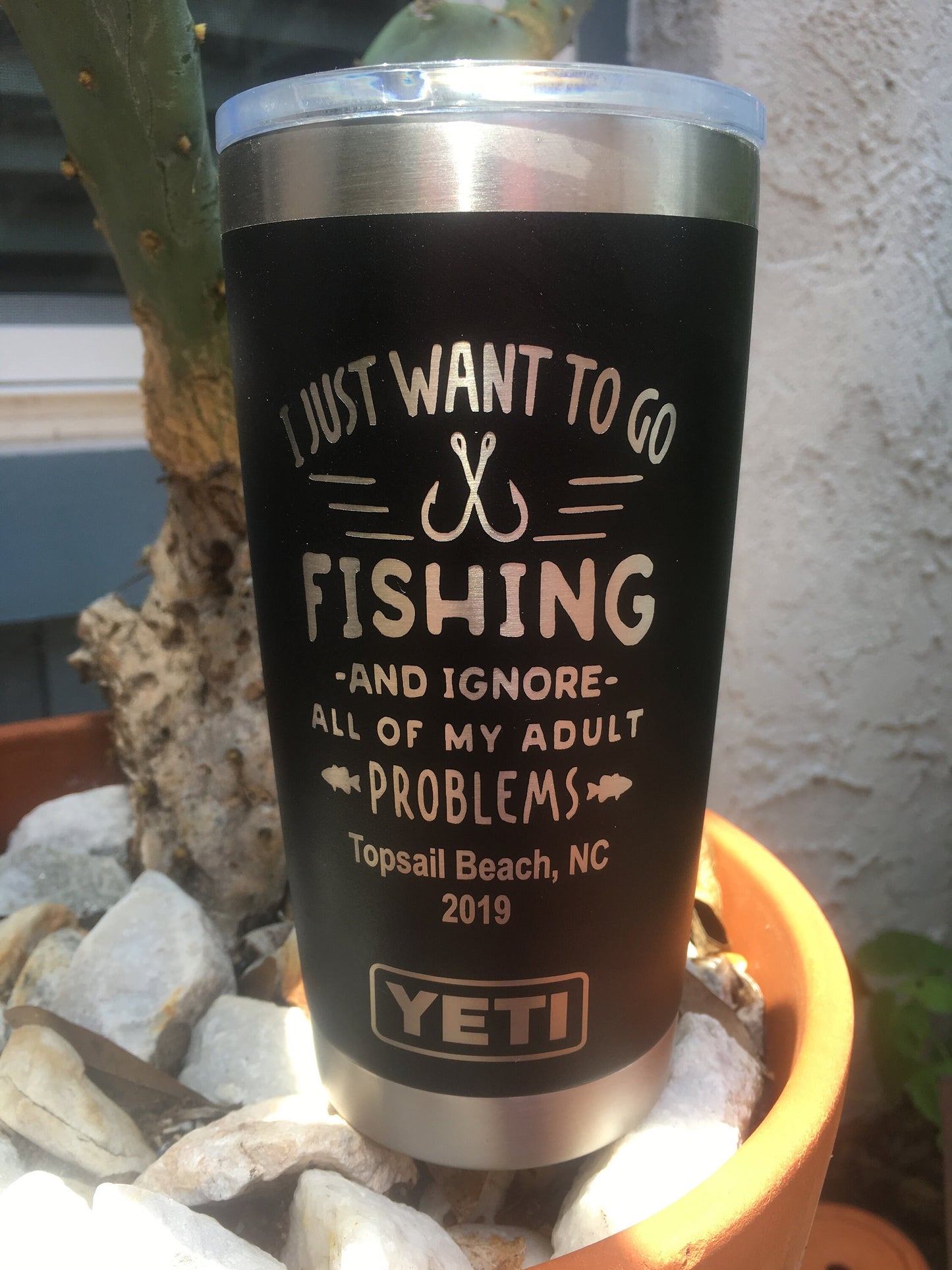 Laser Engraved 20 oz Yeti Tumbler, Fishing Design, Personalized Cup
