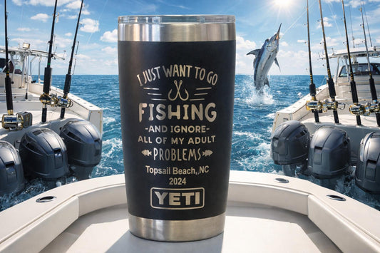 Laser Engraved 20 oz Yeti Tumbler, Fishing Design, Personalized Cup
